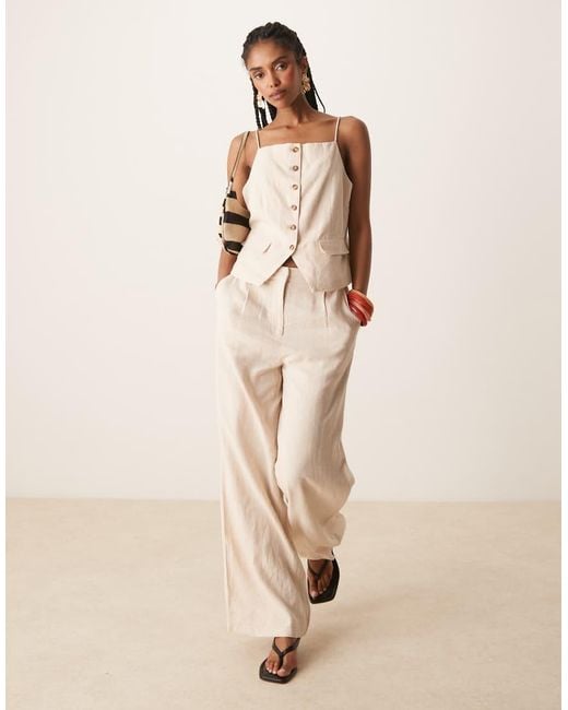 Y.A.S Natural Linen Touch Thin Strap Stail Square Neck Waistcoat Co-ord