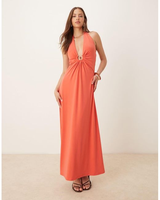Forever New Pink Halter Plunge Midaxi Dress