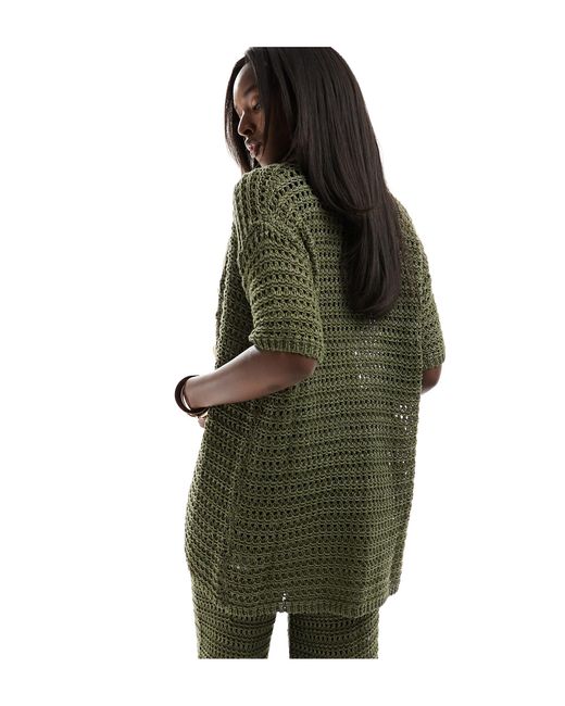 In The Style Green Crochet Button Through Short Sleeve Shirt