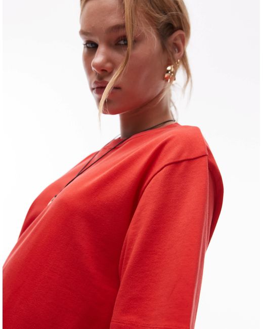 TOPSHOP Red – premium – kurzärmliges oversize-t-shirt-kleid