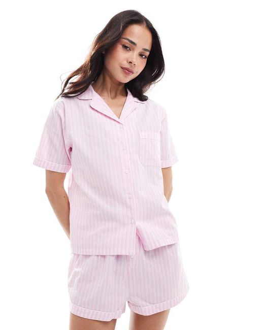 New Look Pink Stripe Shorts And Shirt Pyjama Set