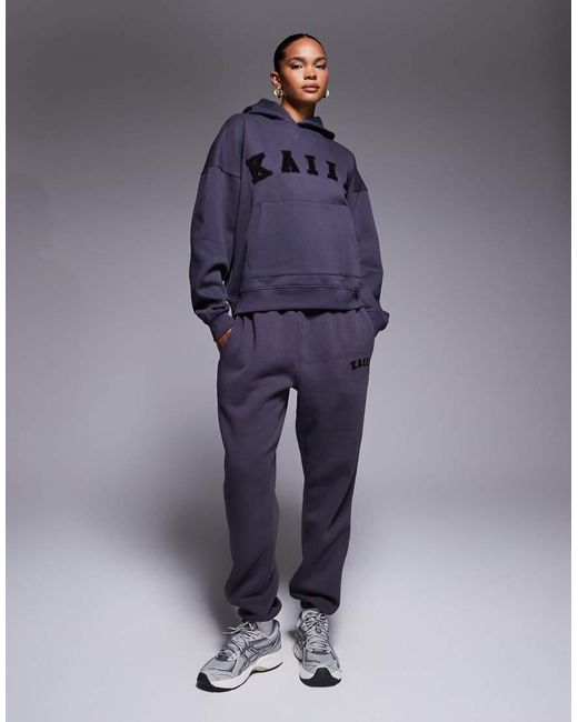 Kaiia Blue Cotton Blend Logo Oversized Hoodie
