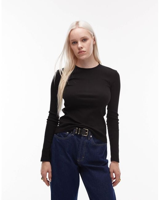 & Other Stories Blue Soft Jersey Rib Long Sleeve Top
