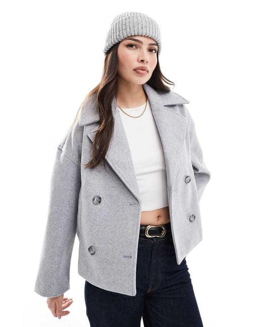 Stradivarius White Button Down Wool Look Jacket