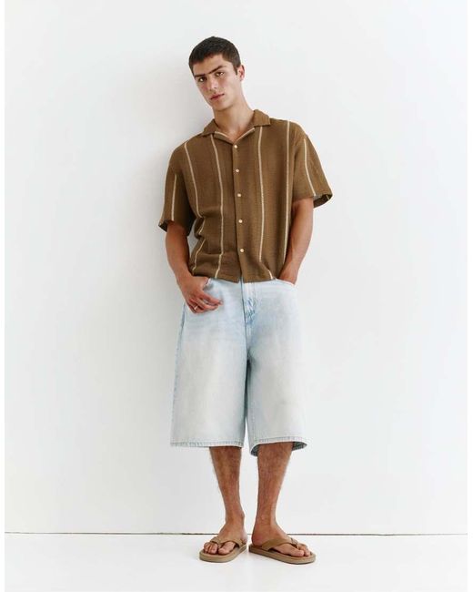 Pull&Bear Brown Striped Short Sleeve Shirt for men
