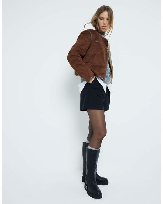 River Island Brown – trophy – jacke aus lammfellimitat