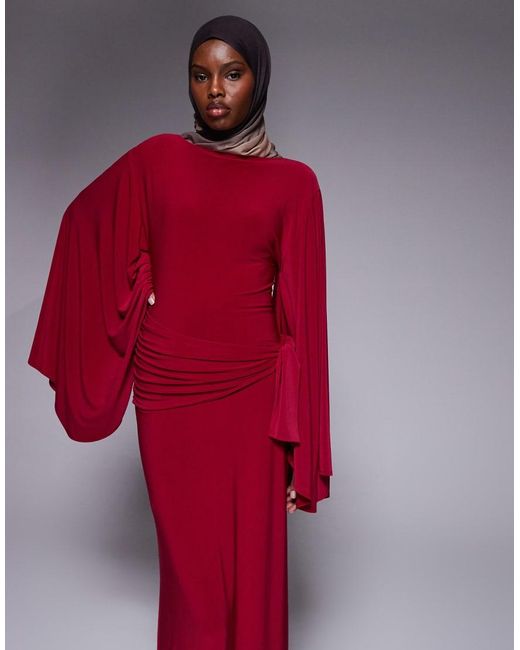 ASOS Red exaggerated Batwing Cinched Waist Maxi Dress