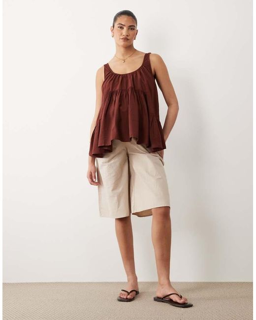 ASOS Brown Asos Design Maternity Scoop Neck Peplum Cami Top