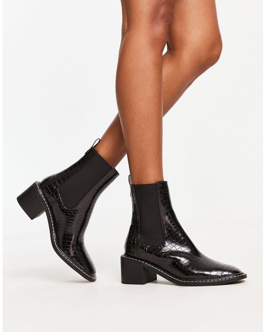 River Island Patent Heeled Chelsea Boots in Black | Lyst
