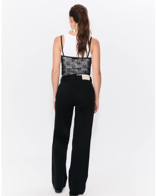 Stradivarius Black Petite D92 Straight Wide Jeans