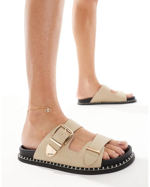SEQWL Natural Flat Sandals With Contrast Studded Sole