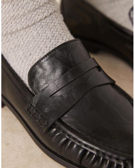 ASOS Black Wide Fit Minnie Ruched Detail Loafer