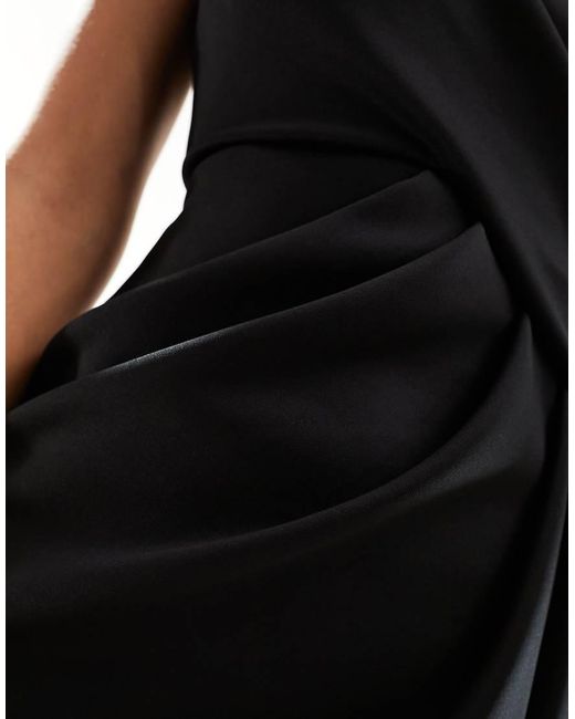 ASOS Blue One Shoulder Pleat Detail Bodycon Maxi Dress