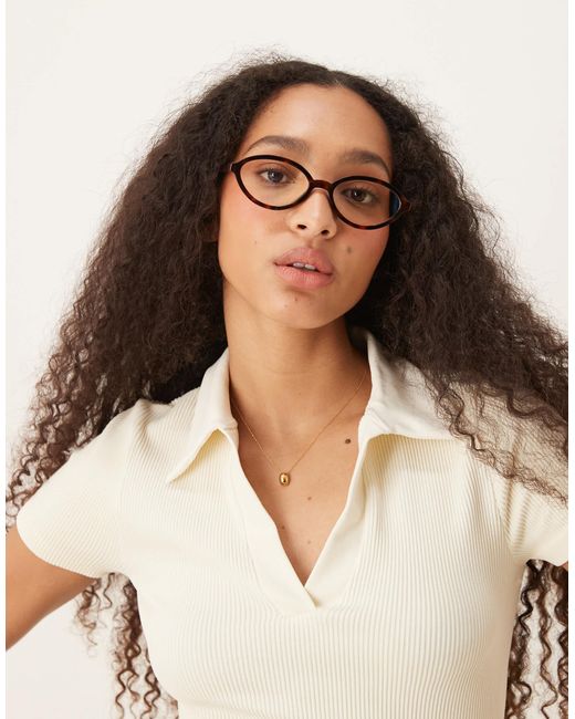 ASOS Natural – schmale, ovale brille mit schildpattoptik und klaren gläsern mit blaulichtfilter