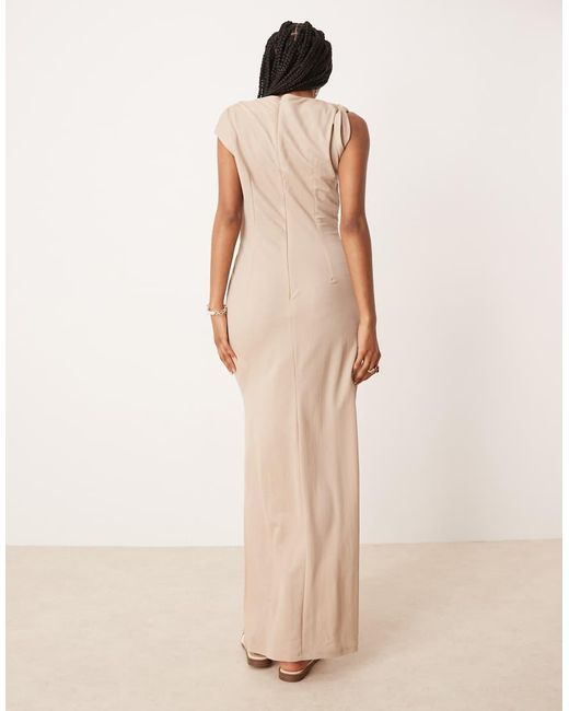 ASOS Natural Linen Look Twist Shoulder Drape Midi Dress