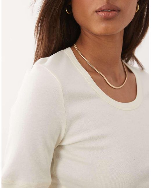 Mango Natural 100% Cotton Cuffed Sleeve T-shirt