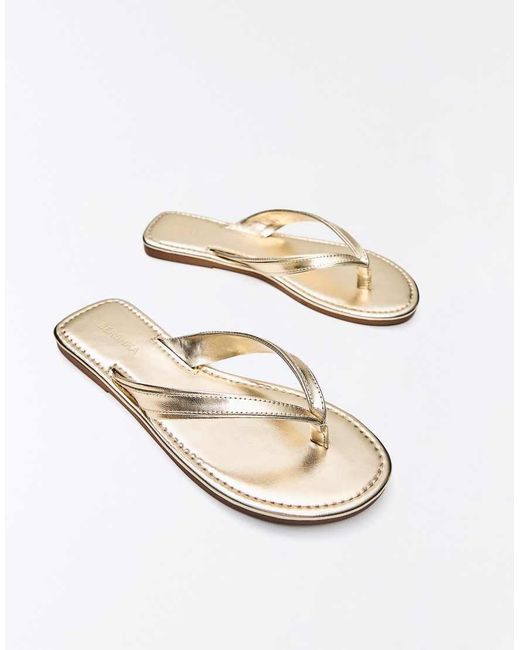 Bershka White Flat Thong Sandals