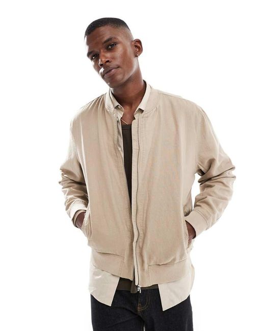 New Look Natural Linen Bomber Jacket for men