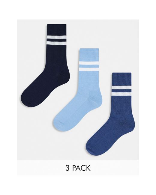 ASOS Blue 3 Pack Sock With Stripe for men