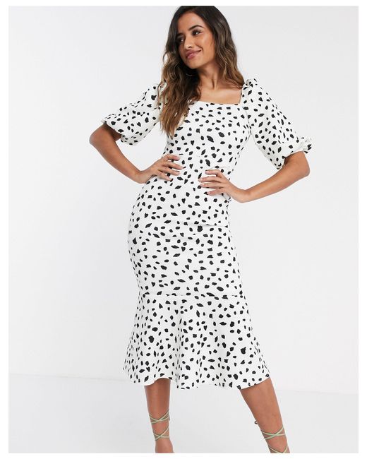 square neck fishtail midi dress