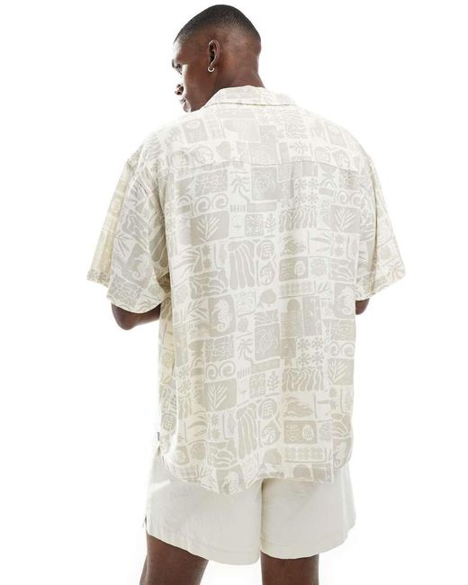 Jack & Jones Linnen Overhemd Met Revere Kraag, Korte Mouw En Zeelevenprint in het Natural voor heren