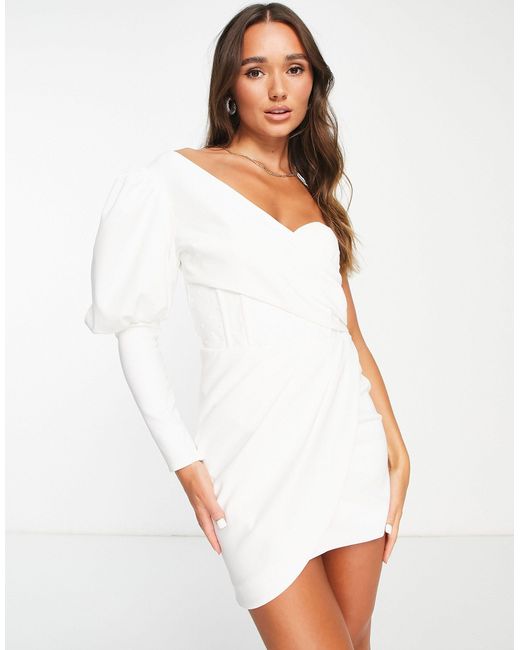 Lavish Alice One Shoulder Wrap Mini Dress in White | Lyst Canada