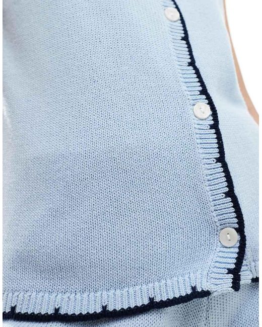 Vero Moda Blue Knitted Constrast Scallop Edge Stitch Waistcoat Co-ord
