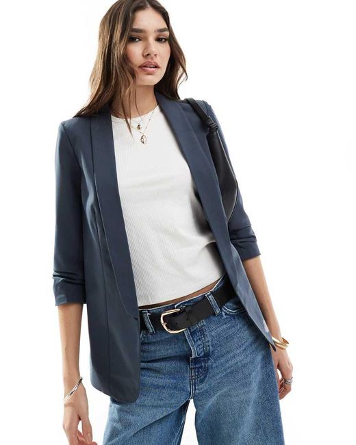 Pieces Blue Ruched Sleeve Blazer