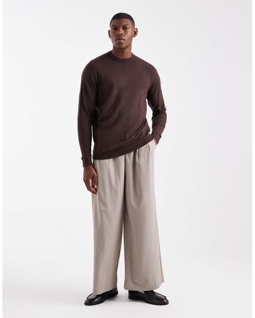 ASOS Brown Knit Crew Neck Sweater for men