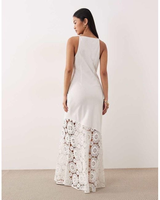 ASOS Pink Racer Neck Embroidered Detail Crochet Hem Maxi Dress