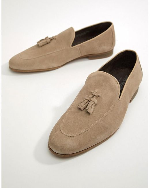River Island Natural Suede Loafer With Tassel In Sand for men