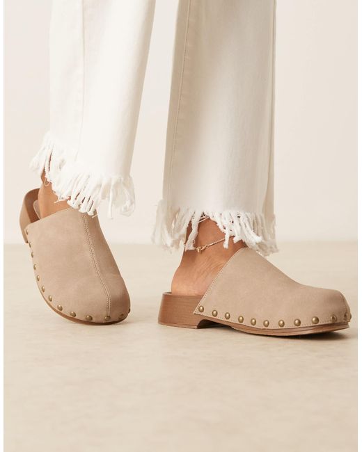 Glamorous Natural Mule Clogs With Studs