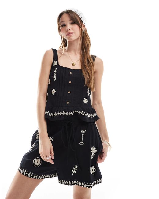 Object Black Embroidered Jersey Shorts