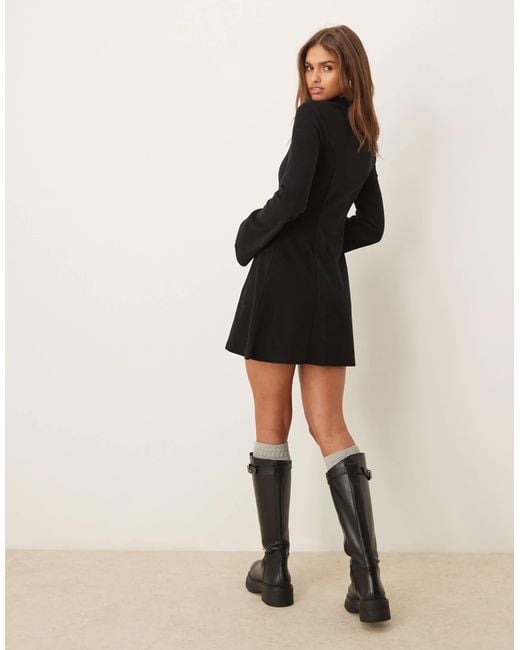 ASOS Black Supersoft Grown On Neck Fit And Flare Mini Dress