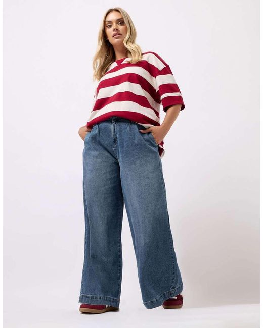 Yours Clothing Blue Washed Wide Leg Jeans