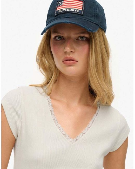 Superdry White Essential Lace Trim Top