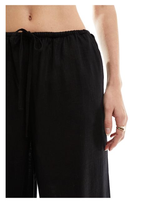 ASOS Black Tall Wide Leg Pull On Trouser With Linen