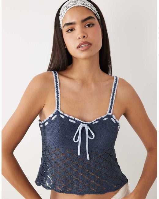 Kiwi & Co Blue Crochet Tie Front Detail Cami Top