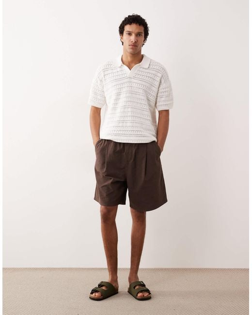 Only & Sons White Drop Shoulder Open Knit Split Neck Polo for men