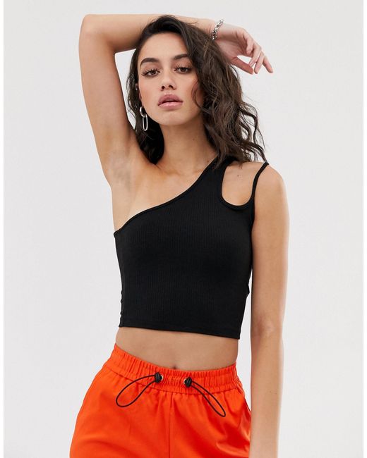 Bershka Black Asymmetric Crop Top