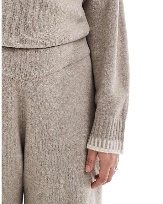 ONLY Gebreide Broek Met Wijde Pijpen En Stikselrand in het Natural