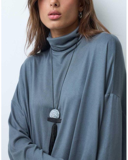 ASOS Blue Drapey Batwing Turtle Neck Long Sleeve Top