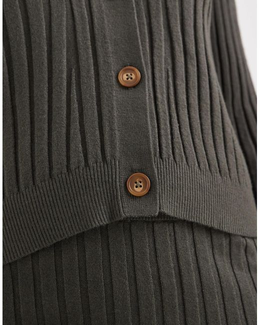 Object Gray Rib Knitted Button Front Polo Co-ord