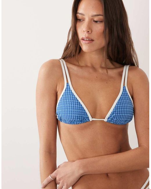 Rhythm Blue Lola Check Double Strap Triangle Bikini Top
