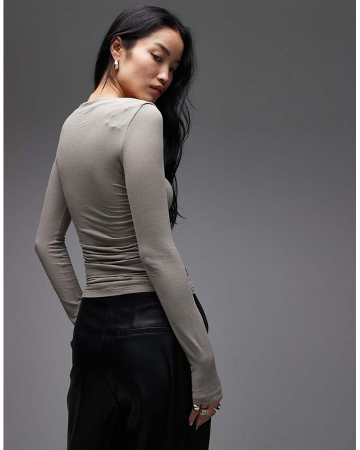 & Other Stories Gray Rich Cotton Long Sleeve Drapey Jersey Top