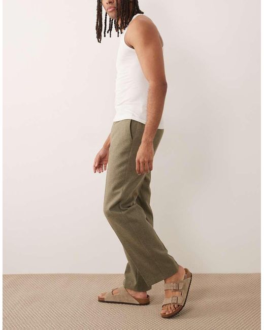 ASOS Natural Tailored Straight Leg Pants With Wool Blend for men