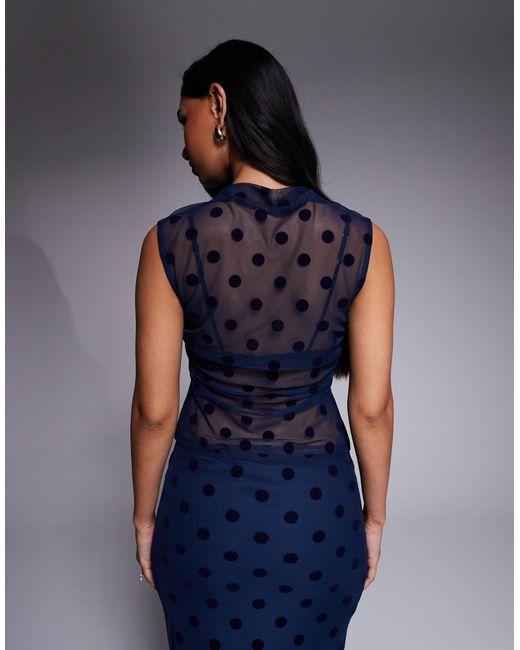 ASOS Blue Flocked Mesh Co Ord Top