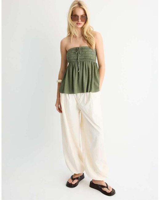 Stradivarius Green Crochet Bandeau Top