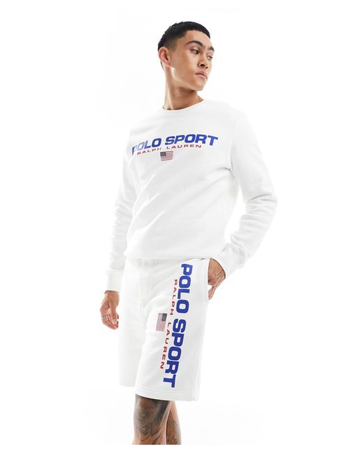 Polo Ralph Lauren White Sport Capsule Logo Leg Sweat Shorts for men