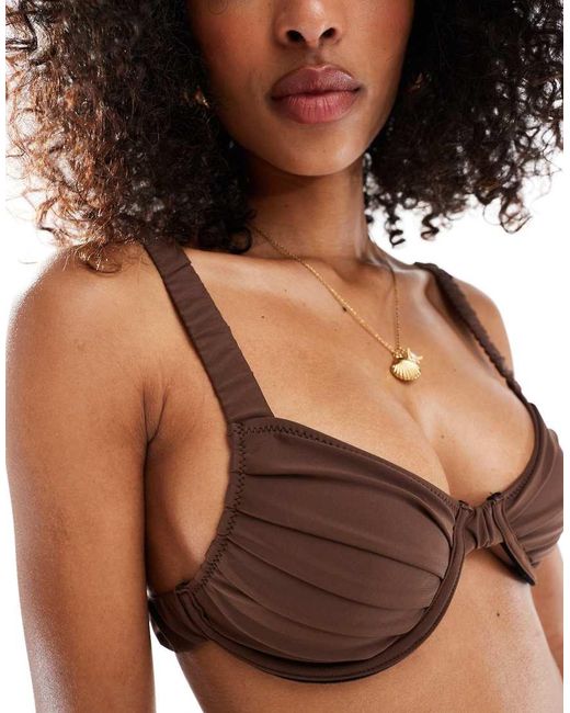 Miss Selfridge Brown Mix And Match Ruched Cup Detail Bikini Top